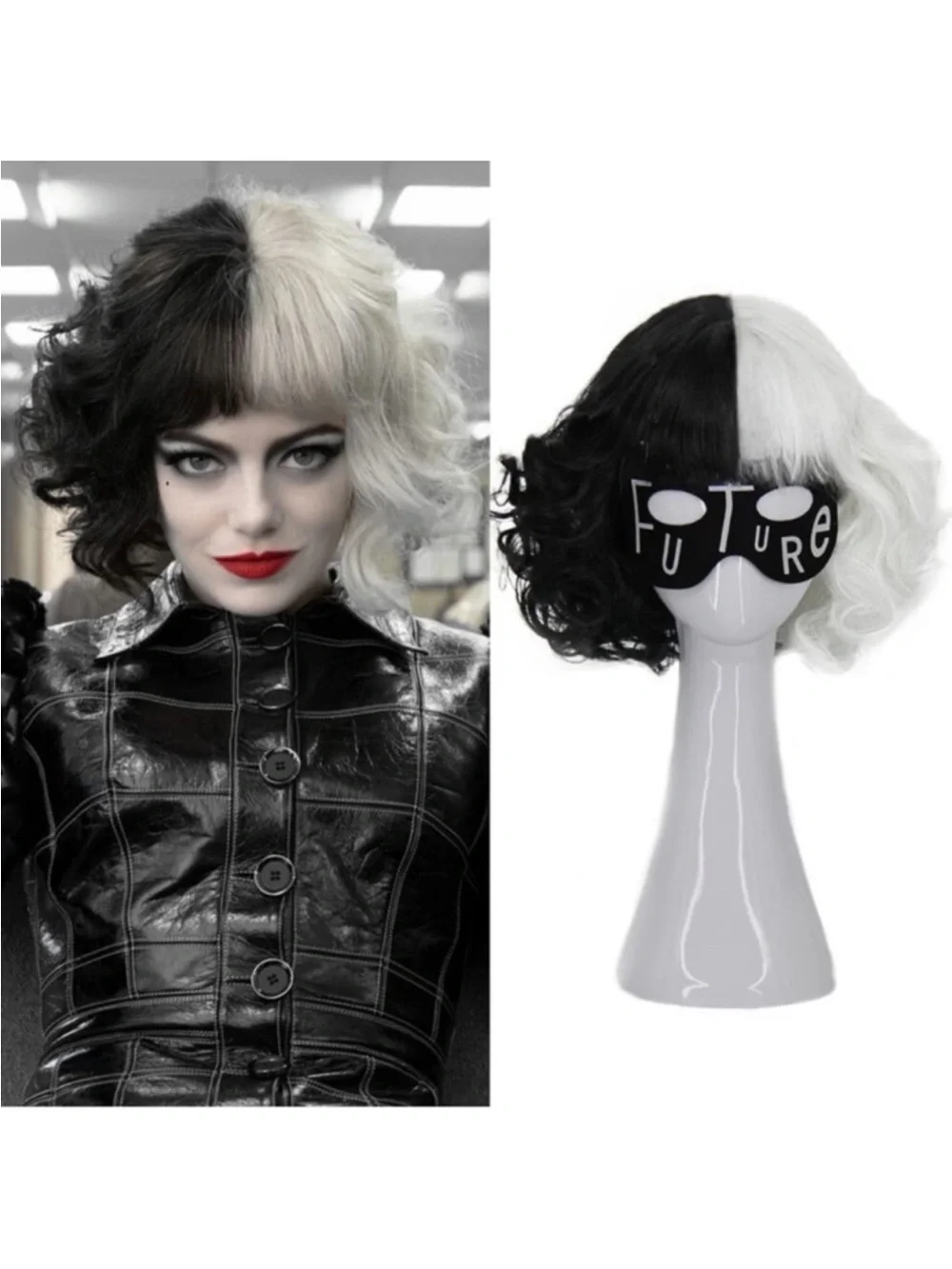 Cruella Deville Wig and Mask Costume